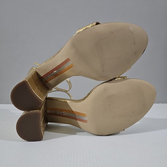 Sam Edelman Yaro Block Heel Sandal Women 11 Gold Snake Embossed Metallic Evening - Picture 14 of 16